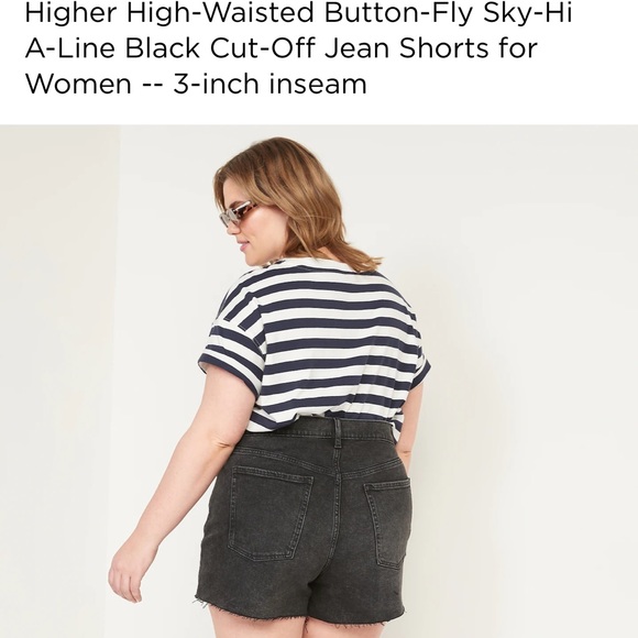 NWT High-Waist Button-Fly A-Line Blk Cut-Off Jean Short women 3-inch inseam SZ18 - Picture 2 of 5